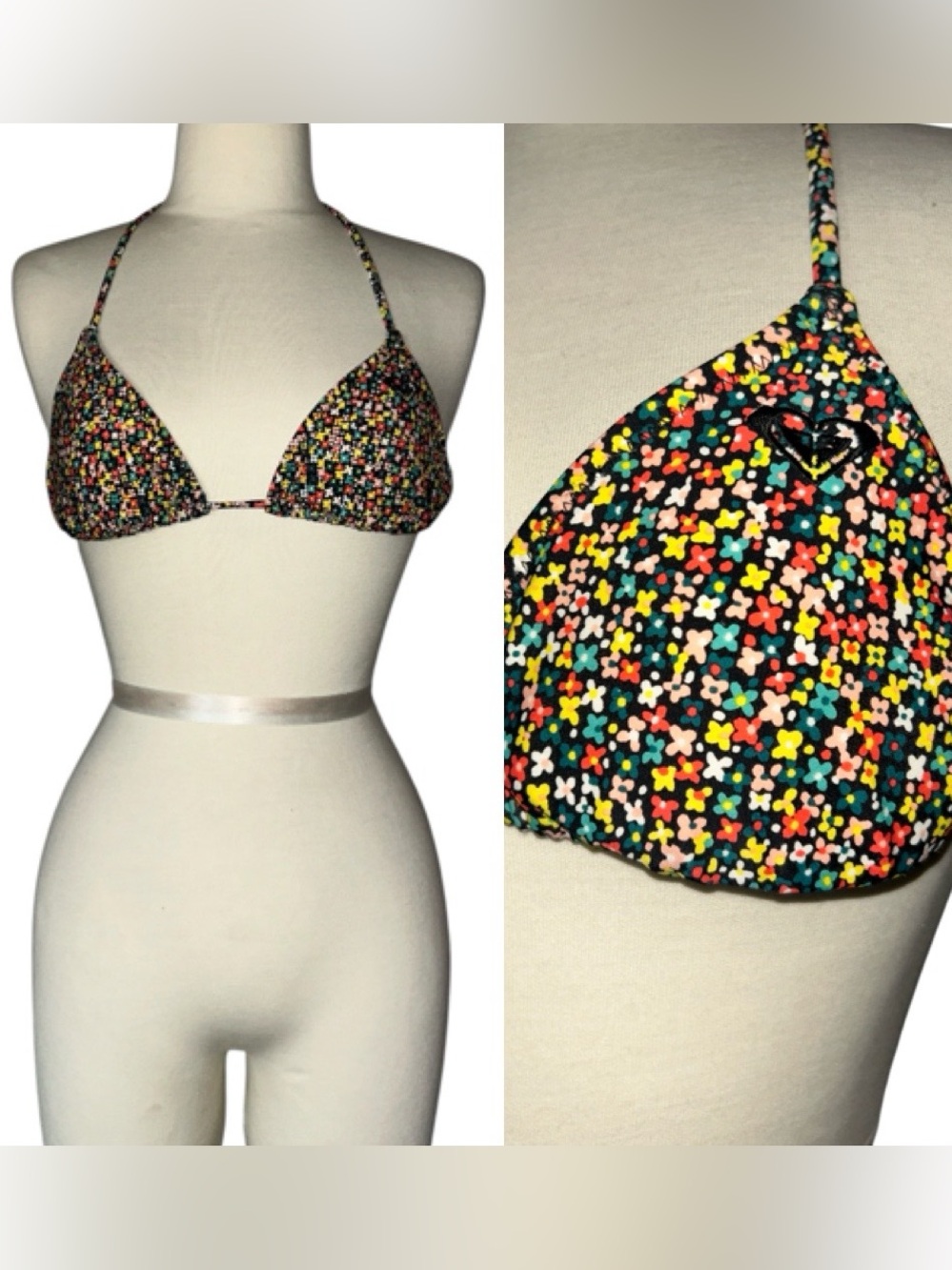 ROXY Floral Multicolor Triangle Bikini Top